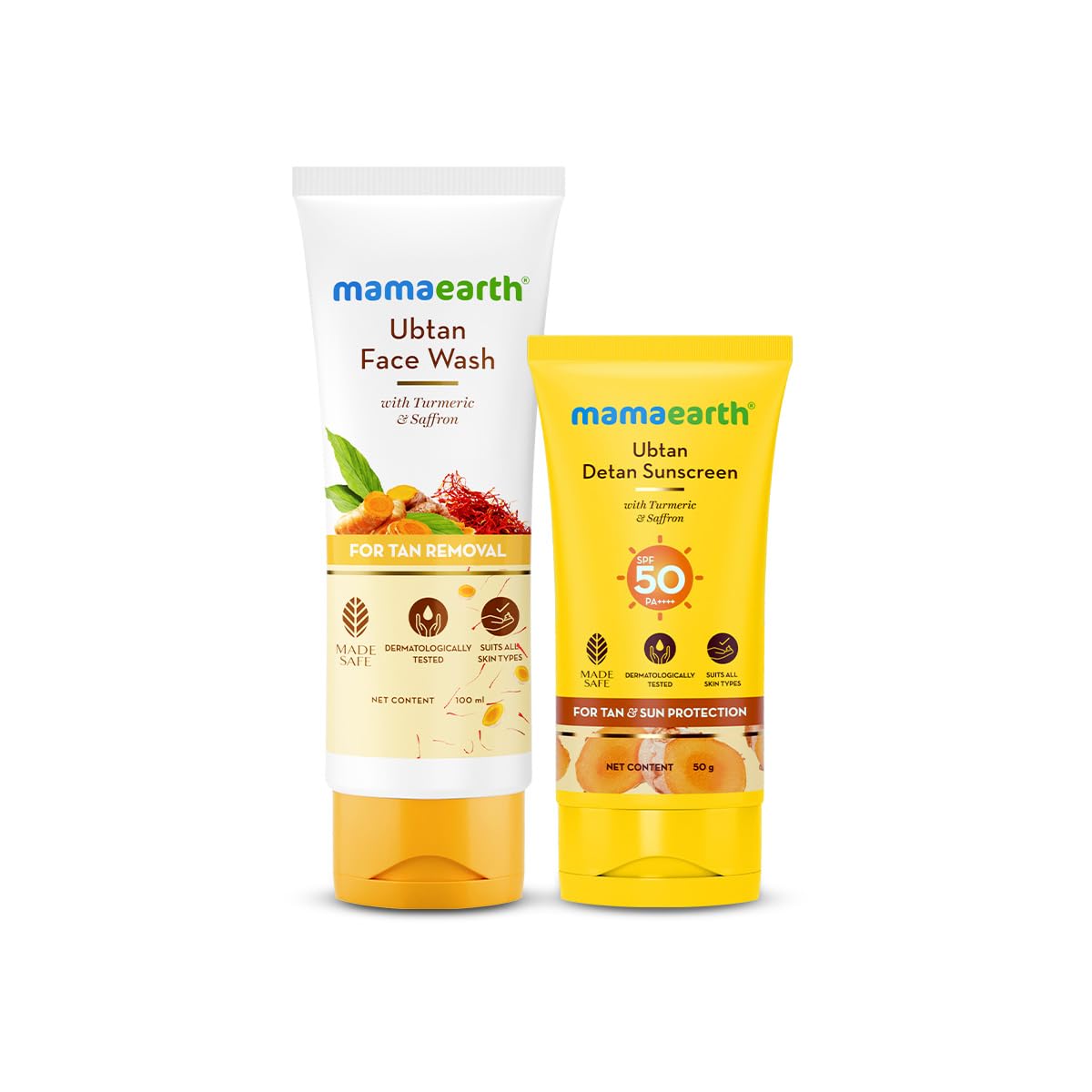 Mamaearth Ubtan Cleanse & Sun-Shield Combo | Ubtan Face Wash- 100 ml & Ubtan Detan Sunscreen- 50g | SPF 50 & PA++++ Protection | For Deep Cleansing and Protection For All Skin Type