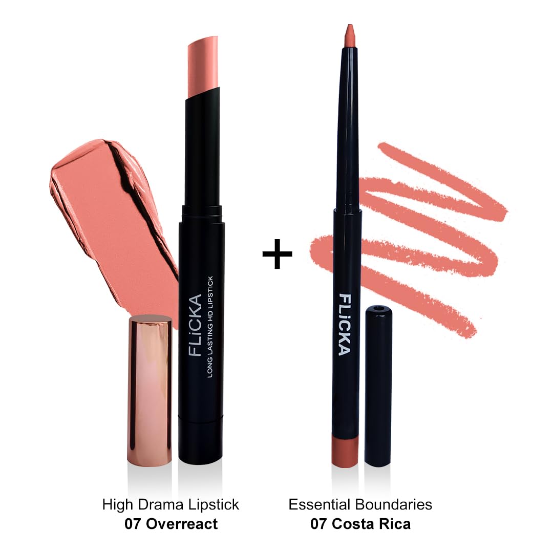 FLiCKA High Drama Matte Lipstick Overreact & Lip Liner Costa Rica Combo | 07