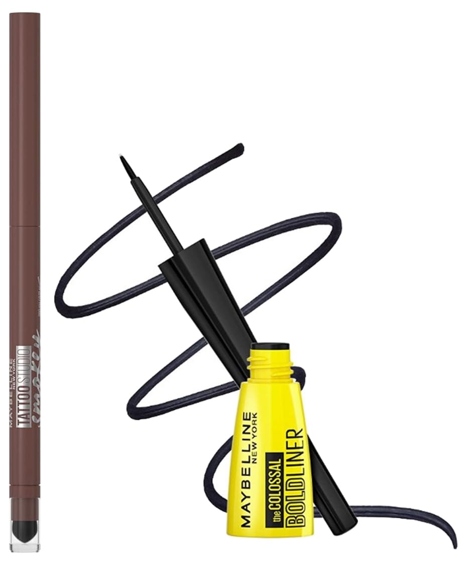 Maybelline New York Tattoo Studio Smokey Eye Kohl Gel Pencil Eyeliner,Smokey Brown Eyeliner, Smudge-Proof And Waterproof, Long-Lasting, Colossal Bold Liner, Black, 3G,Matte Finish