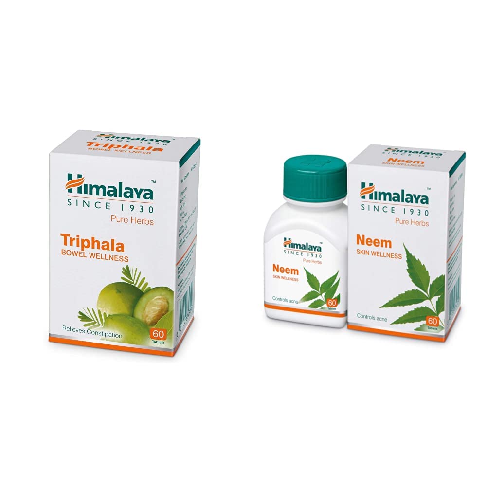 Himalaya Wellness Pure Herbs Triphala Bowel Wellness - 60 Tablets & Himalaya Wellness Pure Herbs Neem Skin Wellness - 60 Tablets