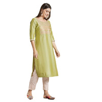Kashish Women's  Viscose Embroidered Round Neck Straight Fit Kurta