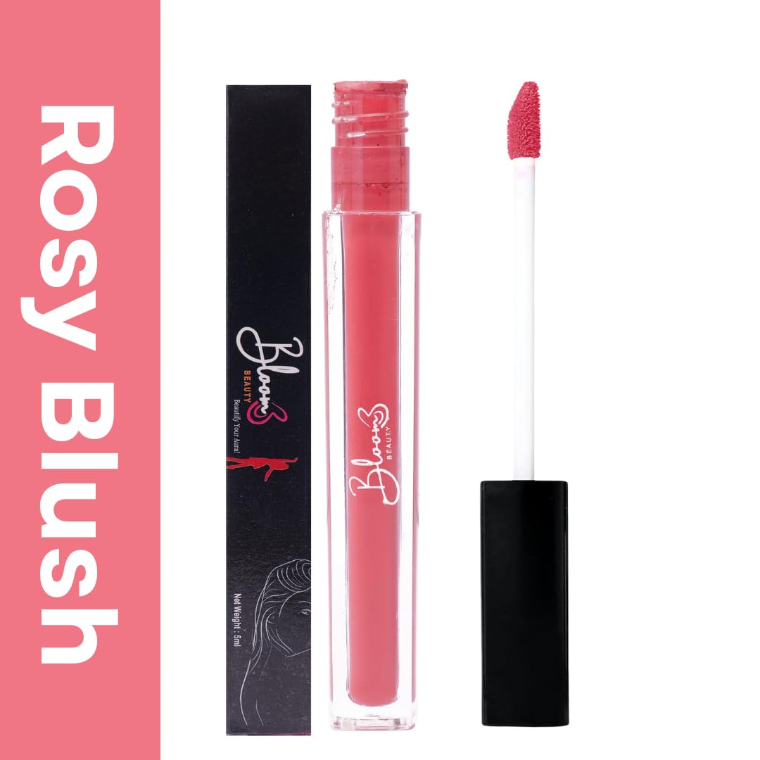 Bloom Beauty Liquid Lipstick, Velvet Matte Finish, Lightweight & Hydrating | Long-Lasting Wear, (Rosy Blush)