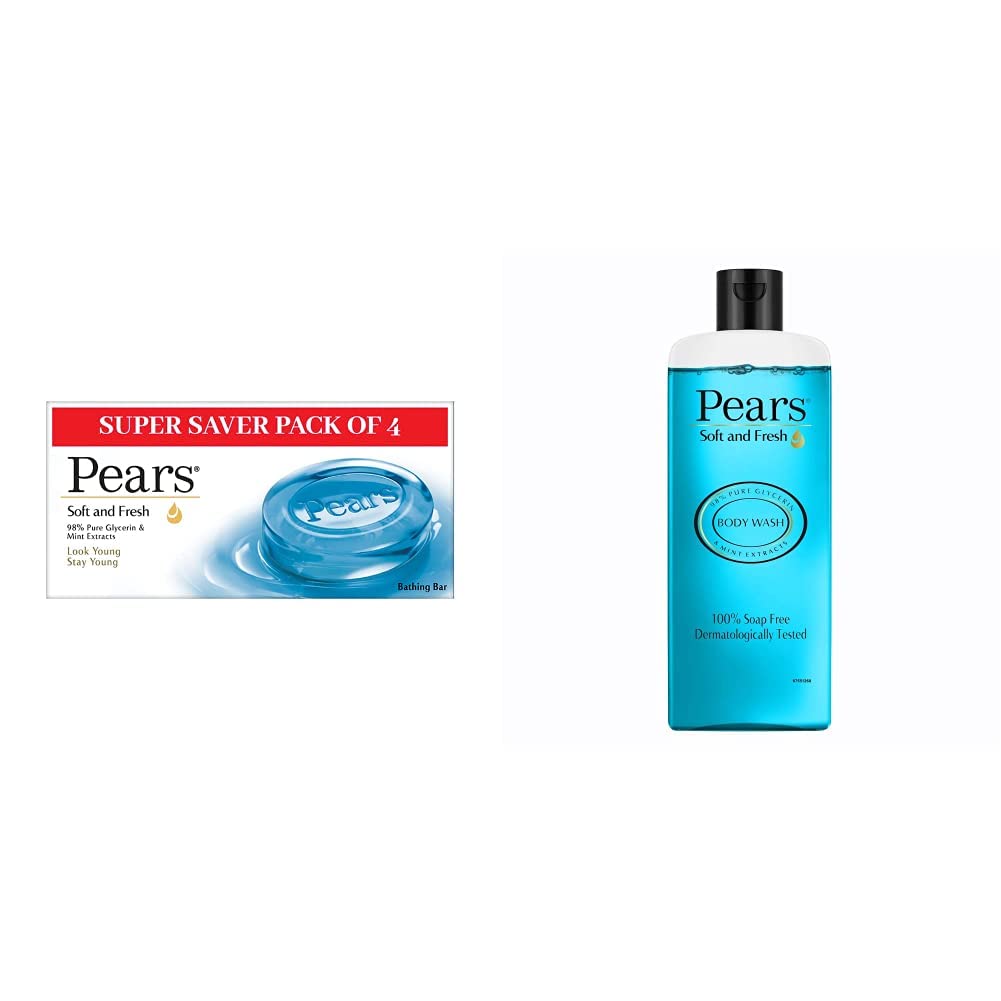 PEARS Soft and Fresh Bathing Bar, 125g (Buy 3 Get 1 Free) & PEARS Soft and Fresh Shower Gel, 250ml