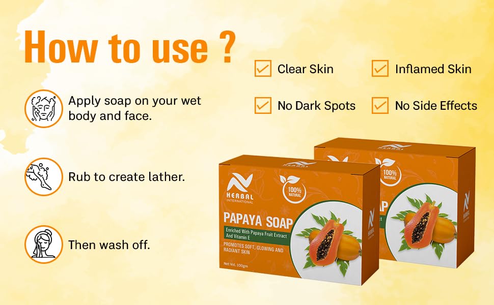 AV Herbal International Organic Papaya Face and Body Soap | Natural Papaya Herbal Soap for Glowing & Clear Skin ? Skin Brightening & Nourishing Bar (Pack Of 1)