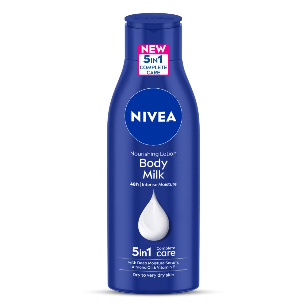 NIVEA Nourishing Body Milk 200ml Body Lotion with Deep Moisture Serum | 48 H Moisturization | With 2X Almond Oil | Smooth and Healthy Looking Skin |For Very Dry Skin