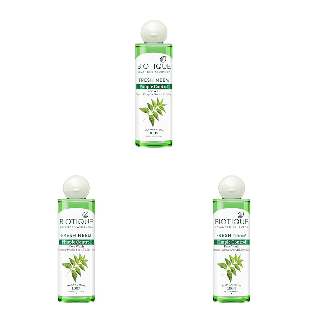 Biotique Fresh Neem Pimple Control Face Wash| Ayurvedic and Organically Pure| Prevents Pimples |100% Botanical Extracts| Suitable for All Skin Types | 200mL (Pack of 3)
