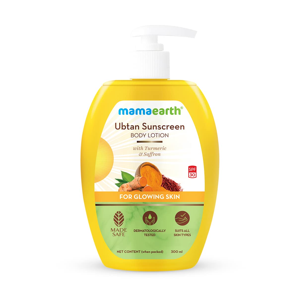 Mamaearth Ubtan Sunscreen Body Lotion SPF 30 with Turmeric & Saffron for Glowing Skin – 300 ml