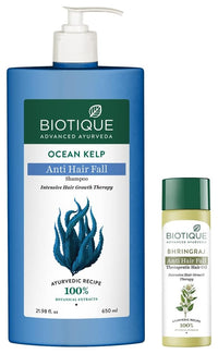 Biotique Bio Bhringraj Fresh Growth Therapeutic Oil, 120ml And Biotique Bio Kelp Protein Shampoo For Falling Hair Intensive Hair Regrowth Treatment, 650ml