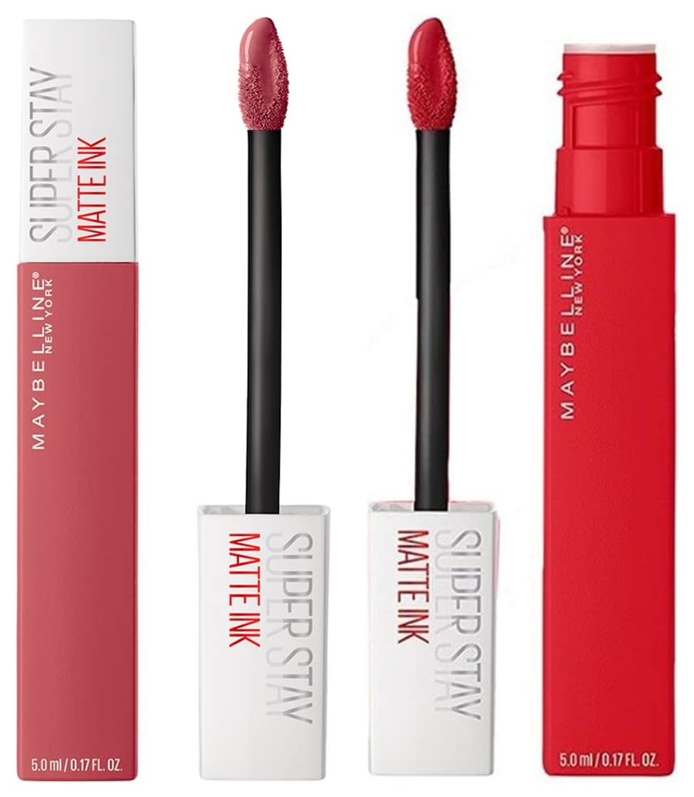 Maybelline New York Super Stay Matte Ink Liquid Lipstick, 225 Delicate, 5ml and Maybelline New York Super Stay Matte Ink Liquid Lipstick, 220 Ambitious, 5ml