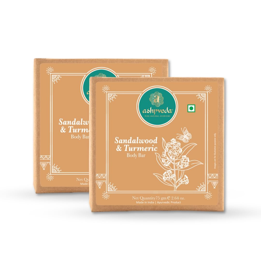 Ashpveda Sandalwood and Turmeric Soap for Bath | Ayurvedic Handmade Natural Scented Premium Bathing Soap for Glowing & Moisturizing Skin (75 gm) (Pack of 2)