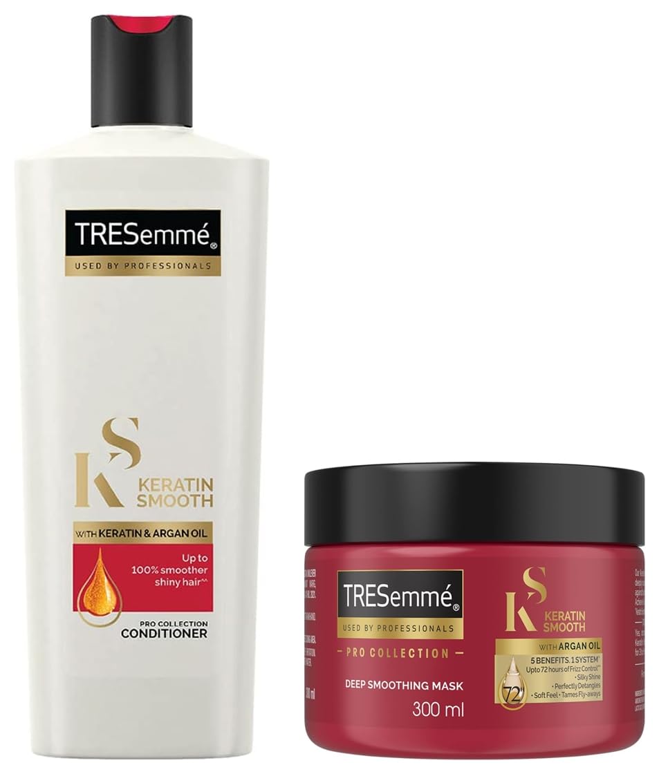 TRESemme Keratin Mask, 300 ml & TRESemme Keratin Smooth Conditioner 335 ml, With Keratin & Argan Oil for Straight, Shiny Hair - Nourishes Dry Hair & Controls Frizz