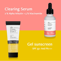 Deconstruct Skin Clear & Protect Duo: Clearing Face Serum & SPF 50+ Gel Sunscreen | Skin Clearing Serum and Gel Sunscreen with No White Cast & Lightweight | Pack of 2