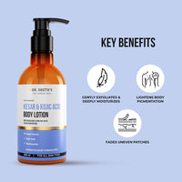 Dr. Sheth's Kesar & Kojic Acid Body Lotion | Reduces Body Pigmentation | Quick-Absorbing & Moisturizing Formula | With Kojic Acid & Niacinamide | For Nourished, Spot-Free Skin | Men & Women | 200mL