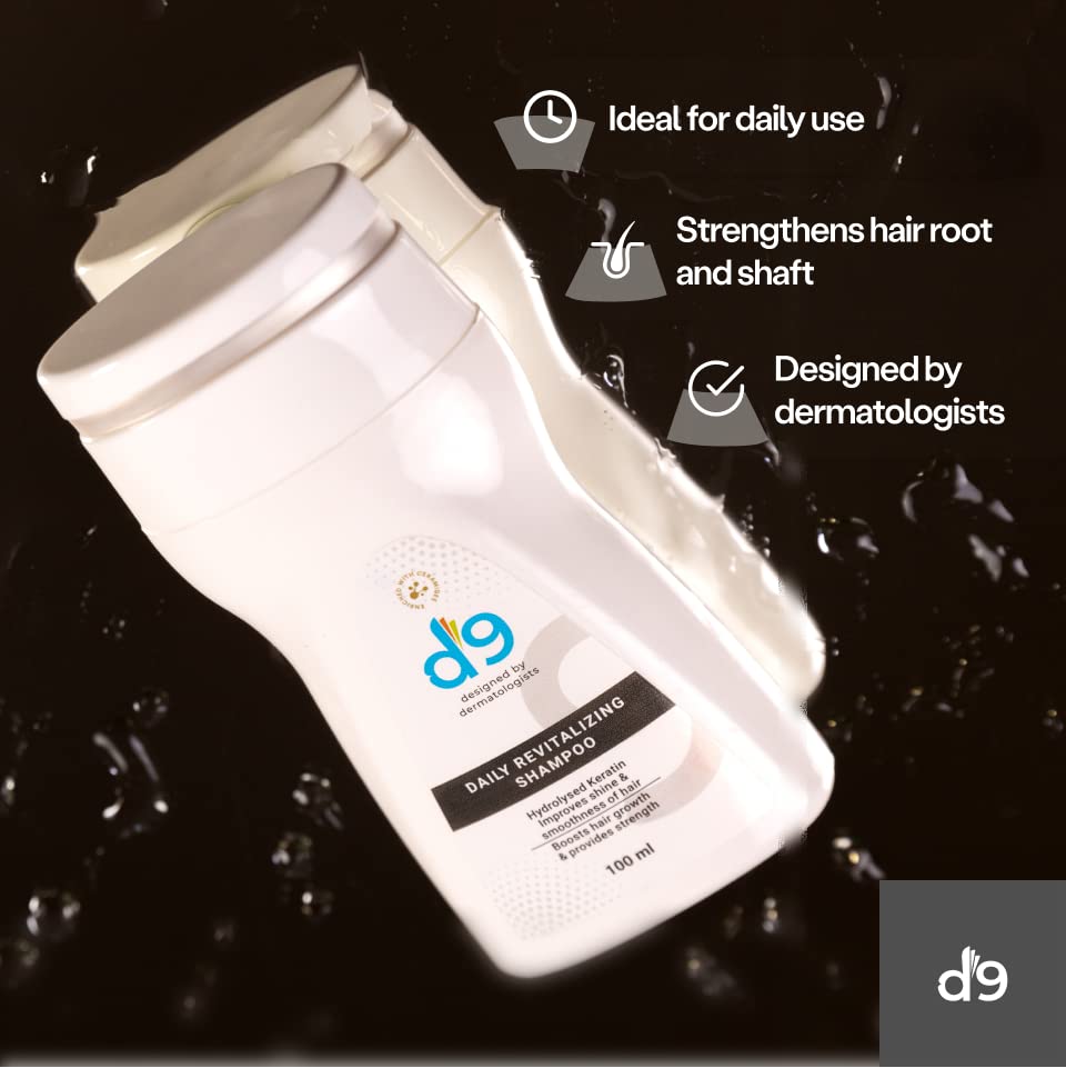 D9 Daily Revitalizing Shampoo|With Keratin + Ceramide| Damage Repair Strong Long Hair & Hair Fall Control|Smoother, Softer, Frizz Free |Repairs Dry, Heat & Chemically Treated Hair's|Designed by Dermatologists | Men & Women-100ml