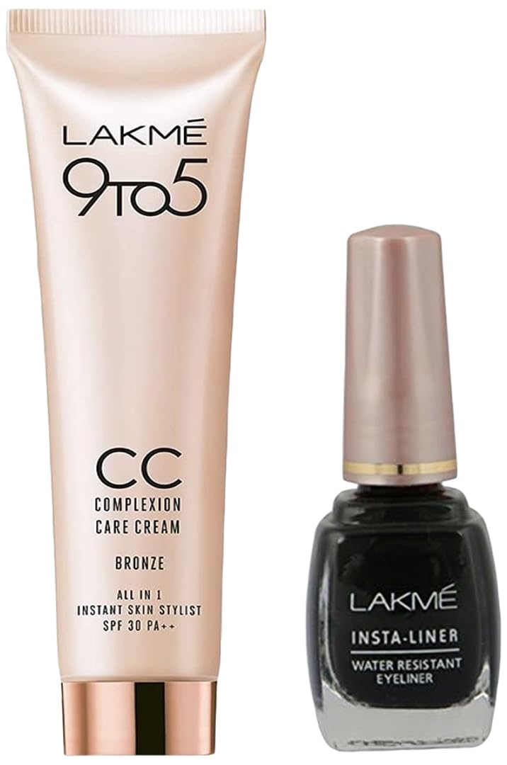 Lakmé Insta Eye Liner, Matte Finish, 9ml - Black And 9 to 5 Complexion Care Face Cream, Bronze, 30g