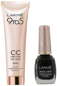 Lakmé Insta Eye Liner, Matte Finish, 9ml - Black And 9 to 5 Complexion Care Face Cream, Bronze, 30g