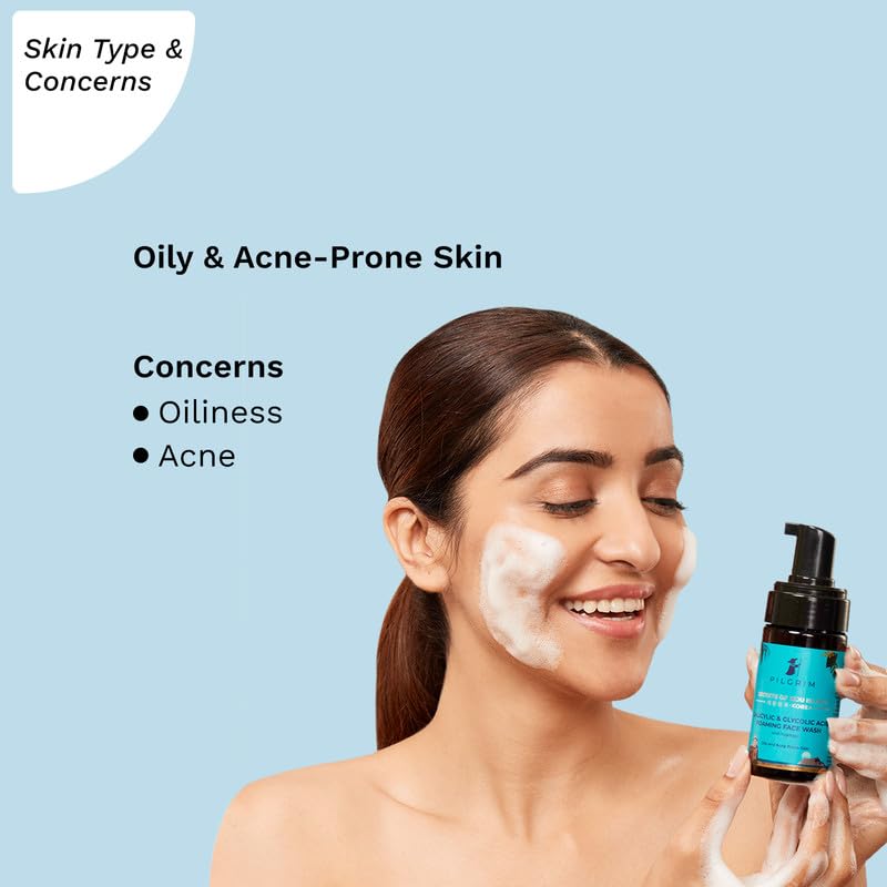 Pilgrim Korean 1.5% Salicylic(Bha) & 2% Glycolic Acid(Aha) Foaming Face Wash For Oily & Acne-Prone Skin | Glycolic & Salicylic Acid Face Wash | Korean Skin Care Products | 120 Ml + 120 Ml (PACK OF 2)