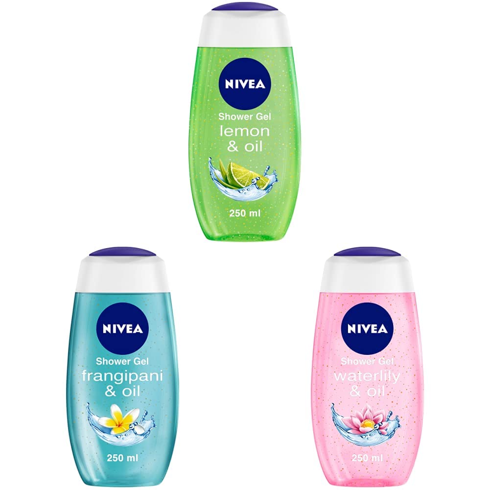 NIVEA Shower Gel, Lemon & Oil Body Wash, Women, 250ml And NIVEA Shower Gel, Frangipani & Oil Body Wash, Women, 250ml And NIVEA Shower Gel, Water Lily & Oil Body Wash, Women, 250ml