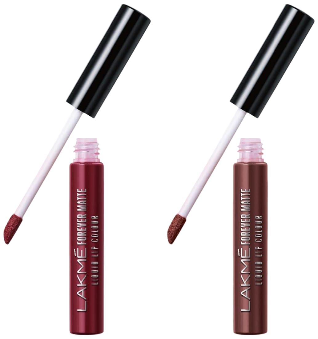 Lakmé Forever Matte Liquid Lip Colour, Red Sangria, 5.6 ml and Forever Matte Liquid Lip Colour, Brown Espresso, 5.6 ml, Matte Finish