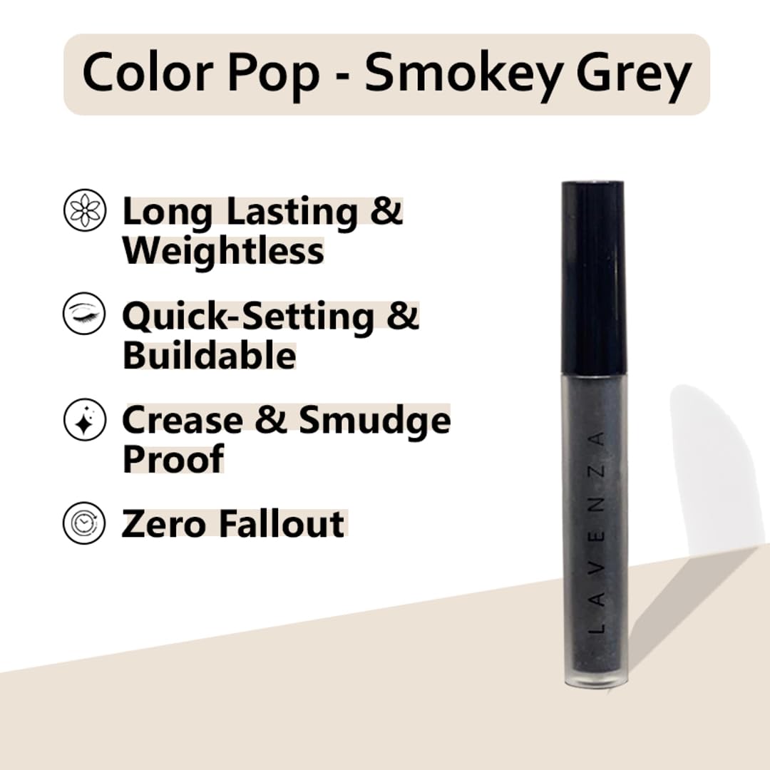 Lavenza Liquid Metallic Eyeshadow |Smokey Eyes in One Swipe| Vegan, Long-Lasting, Crease Proof, Smudge Proof |Smokey Grey Colour Pop | Silicone Free, Talc Free 3.5 Ml