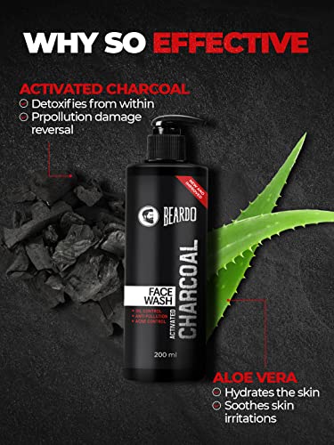 Beardo Activated Charcoal Face Wash for men, 200ml | For Deep Pore Cleaning and Removes Dirt | face wash for acne and pimples | face wash for oily skin (Pack of 4)