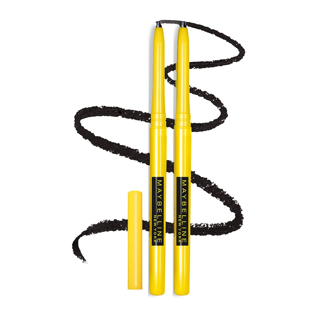 Maybelline New York Kajal Pencil - Twin Pack, 0,35G + 0.35G, Intense Colour, Waterproof, Long Lasting 24Hrs Stay, Colossal Kajal, Black, Matte Finish