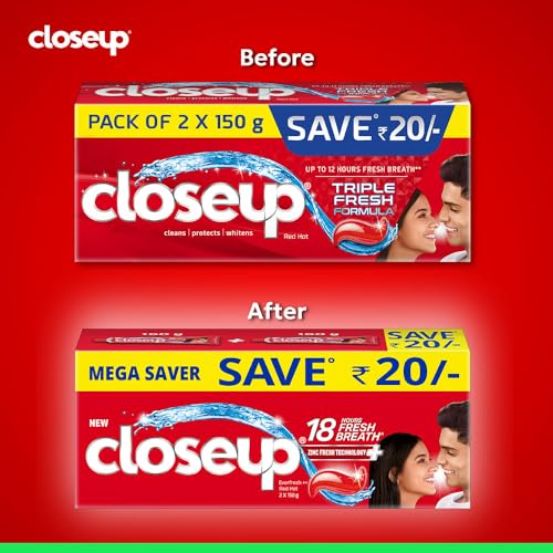 Close Up Toothpaste | Long lasting 18 Hours Of Fresh Breath & White Teeth - 600g (Pack of 4)