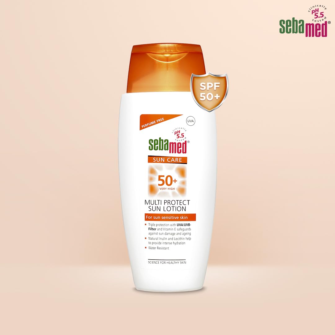 Sebamed Multi Protect Sun lotion SPF 50, 150 ml I UVA/UVB Protection filter I Water resistant sunscreen with pH 5.5 I Vitamin E I men & women I Suitable for children I Clinically tested.