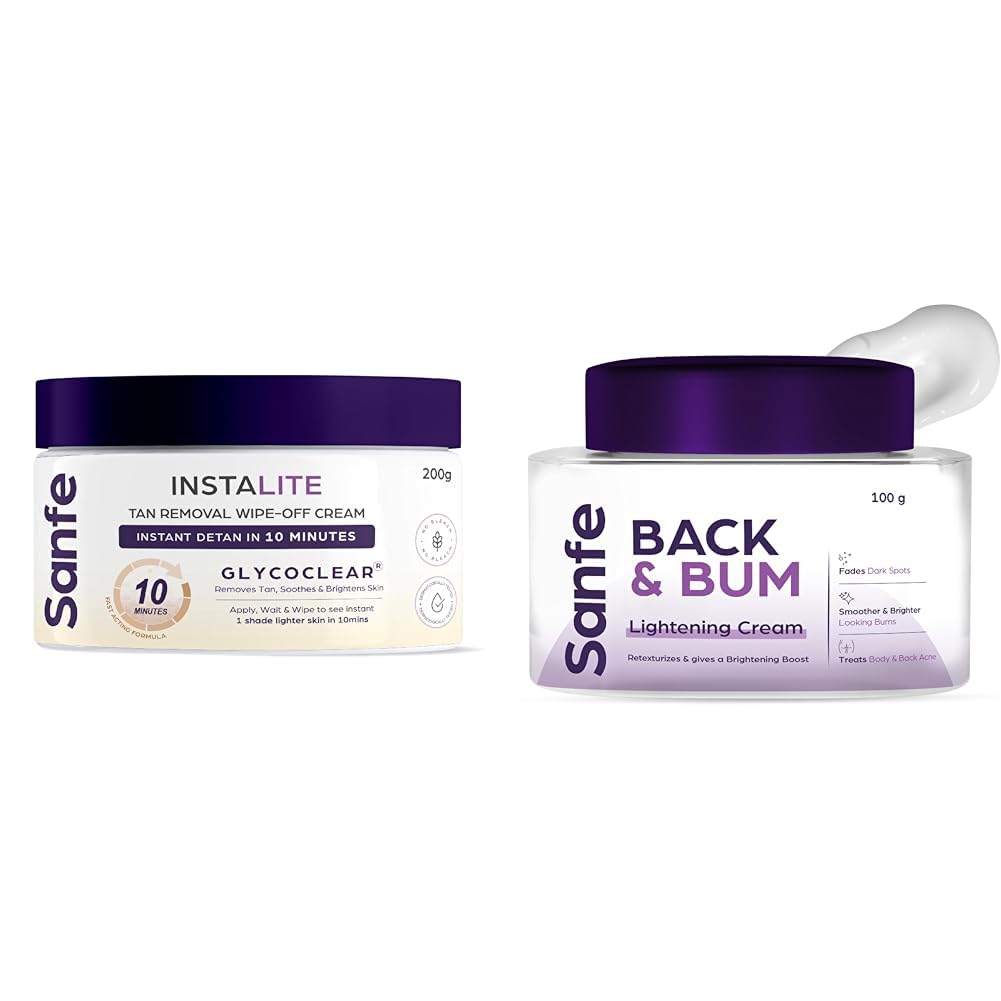 Sanfe Detan Cream Instalite Detan Wipe Off 200 gm Back & Bum Cream for Dark Spots and Body Acne Glycolic Acid Lactic Acid & Urea 11% AHA & Maximum Exfoliation Remove Dead Skin 100gm
