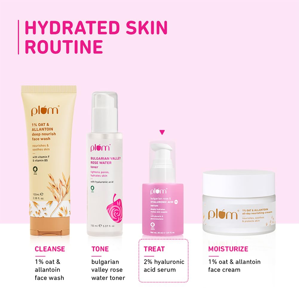 Plum 2% Hyaluronic Acid Serum with Bulgarian Rose (30 ml) | Instant Hydration for Plump & Bouncy Skin | Daily Use Face Serum| For All Skin Types | Fragrance-Free