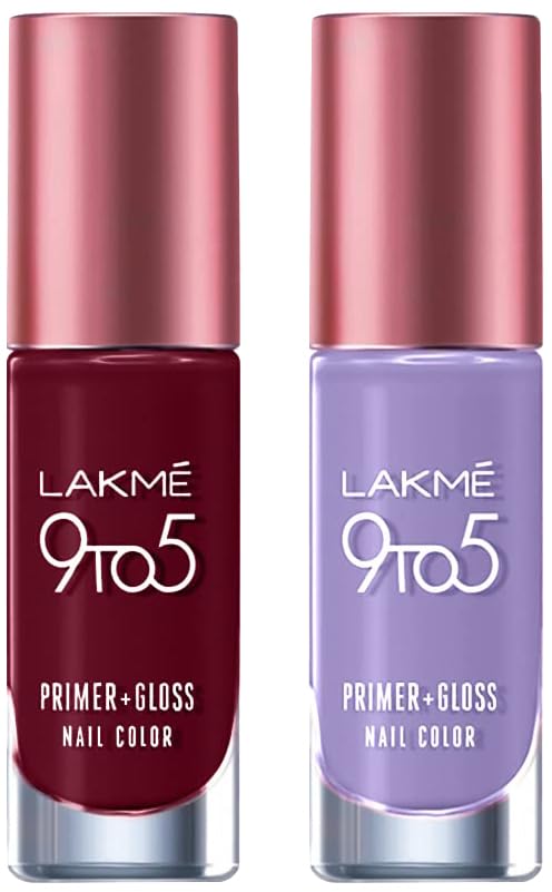 LAKMÉ 9to5 P+G Nail Color Smokey Crimson 6ml & Lk9-5 P+GNailLushLavender 6ml Combo