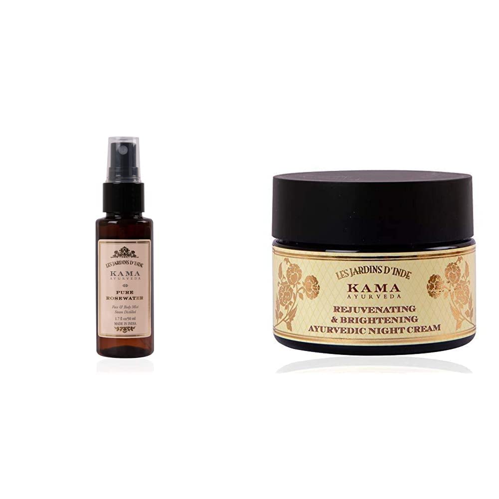 Kama Ayurveda Pure Rose Water 50 ml, Rejuvenating and Brightening Ayurvedic Night Cream 25gm