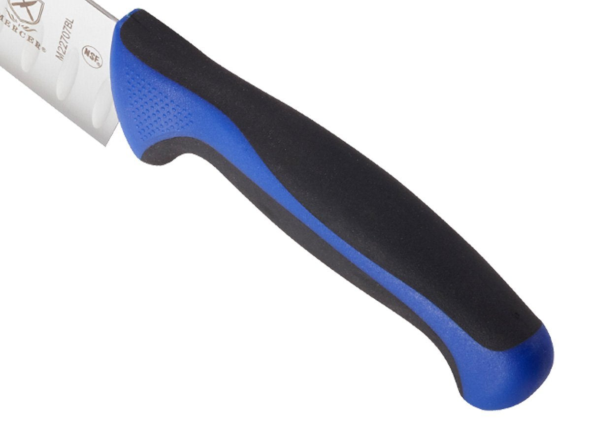 Mercer Culinary Millennia Colors 7-Inch Granton Edge Santoku Knife, Blue