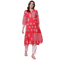 BIBA Printed Band Collar Straight Fit Womens Kurta