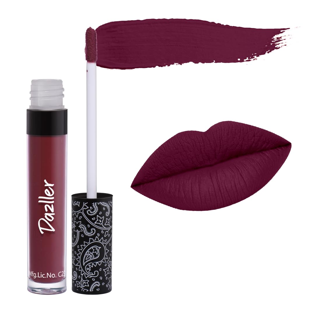 DAZLLER All Day Lipcolour|Moisturizing Kokum Butter|Non-Transfer & Smudge-Proof|8Hr Stay|Matte Liquid Lipstick for Women|Dlc032 Dark Rosewood|6G