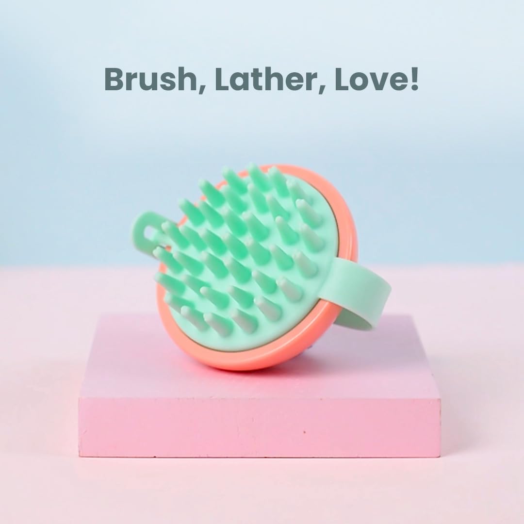 Rey Naturals Hair Scalp Massager | Shampoo & Hair Oil Brush for Men and Women | Hair Growth, Scalp Care and Relaxation | Oil Massager For Scalp | Soft Silicon Bristles for Gentle Massage | Pink