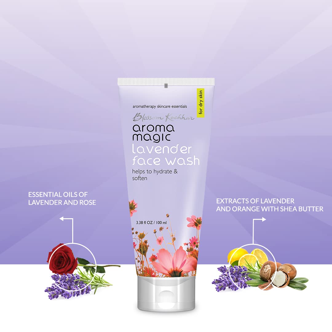 Aroma Magic Lavender Face Wash| Hydrates & Softens Skin| with Orange Extracts & Rose Essential Oil |Dry Skin –100ml Pack of 1