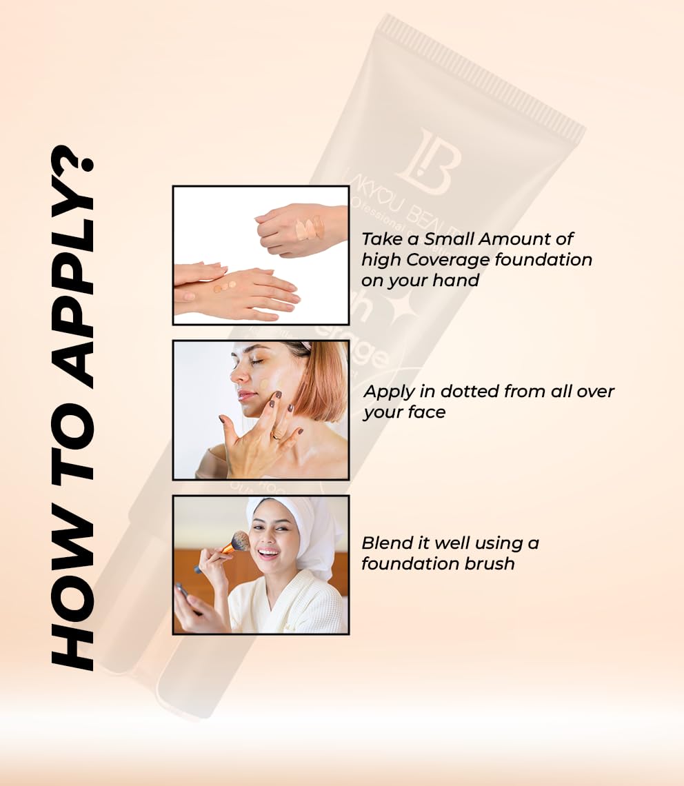 Lakyou Beuty High Coverage Foundation Cream | Weightless | Matte Effect | Long Lasting | Waterproof Base Foundation | Shade-06(Pure Beige) | 80ml