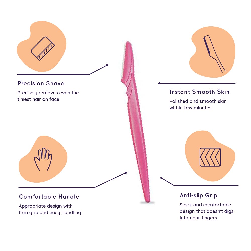 Sanfe Glide Reusable Face & Eyebrow Razor For Women | For Painless Hair Removal - Pack of 3 & Reusable Eyebrow Touch Up Hair Removing Face Razor For Women - Pack of 3