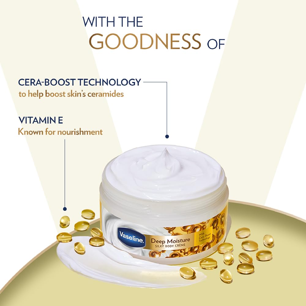 Vaseline Deep Moisture Silky Body Creme, 180 g. With Cera-Boost Technology for Silky Smooth Skin