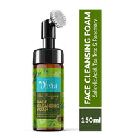 Olivia Skin Purifying Face Cleansing Foam, Built In Brush Face Wash For Deep Cleansing, Massage, Exfoliate, Glowing Bright Skin With 0.5% Salisylic Acid, Tea Tree, & Rosemarry Leaf Oil - 150Ml