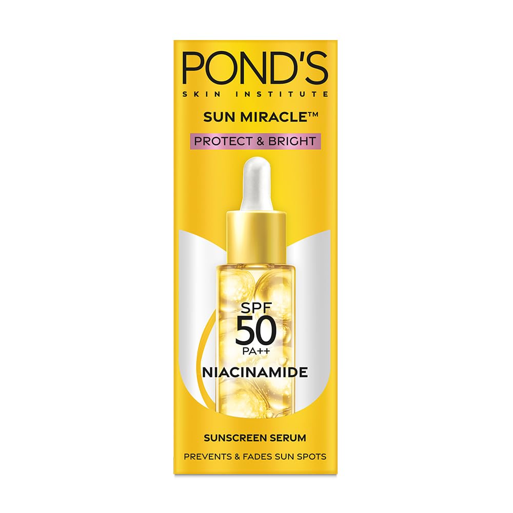 Ponds Sun Miracle SPF 50 PA++ Sunscreen Serum - Protect & Bright, With 1.25% Niacinamide, Prevent & Fade Dark Spots, Lightweight, No White Cast 14ml