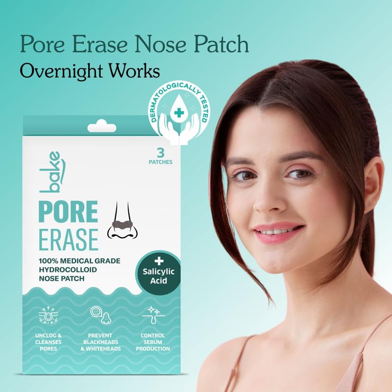 BAKE 2% Salicylic Acid Nose Strips for Pore Cleansing & Blackheads Removal | Hydrocolloid Nose Strips for Control Sebum Production (3 Strips)