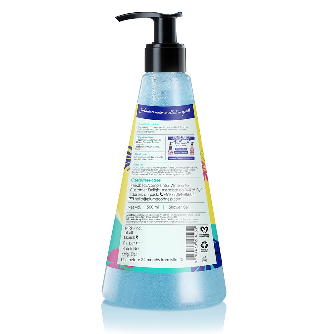 Plum Bodylovin' Hawaiian Rumba Shower Gel | SLS-Free Body Wash for Women & Men | Long Lasting Beachy Fragrance | Body Cleanser with Aloe-Infused Nourishing Formula for Soft & Smooth Skin - 500ml