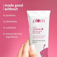 Plum Oat & 1% Ceramide Barrier Care Face Wash | Maintains & Preserves Skin Barrier | Hydrates & Nourishes Skin | Sulphate-free & Non-drying | For Normal, Dry skin | Women & Men | 100ml