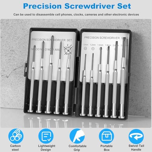11 Pcs Small Precision Screwdriver Set, Tiny Screwdriver Set, Mini Screw Driver Kit with Slotted and Phillips Heads, Ideal for Watch, Eyeglasses, Toys, Electronics, Computer Repair