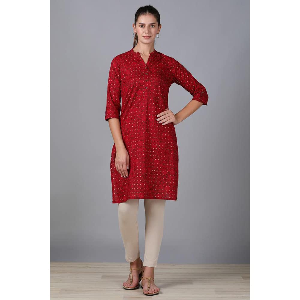 in. fuse by Shoppers Stop Mandarin Neck Printed Cotton Women Straight Fit Kurta