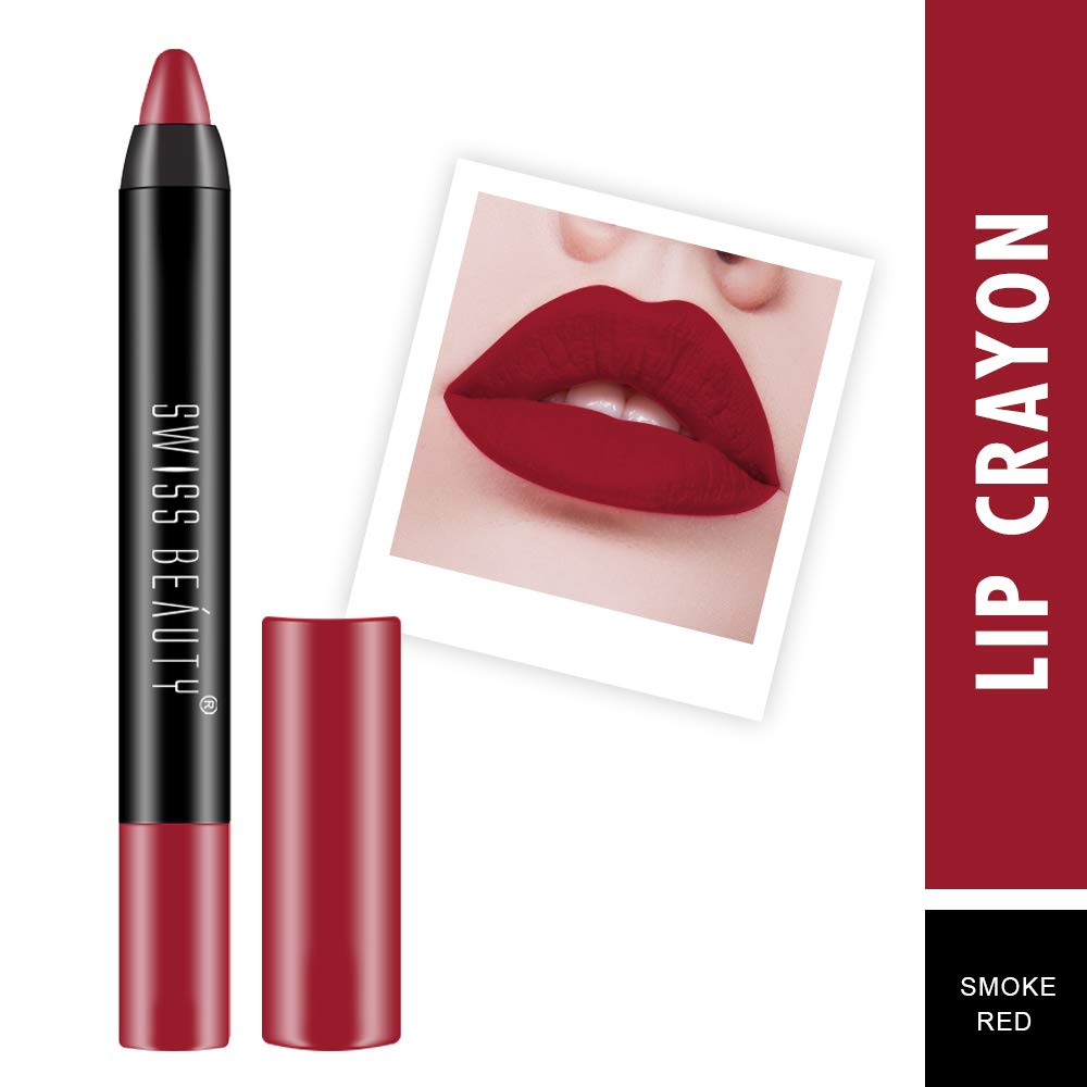 Swiss Beauty 12 Hrs. Stay Matte Lip Crayon, Smoke Red, 3g - Long Lasting, Waterproof, Super Stay, Matte Finish Lip Crayon, Long Wear, Crayon Lipstick