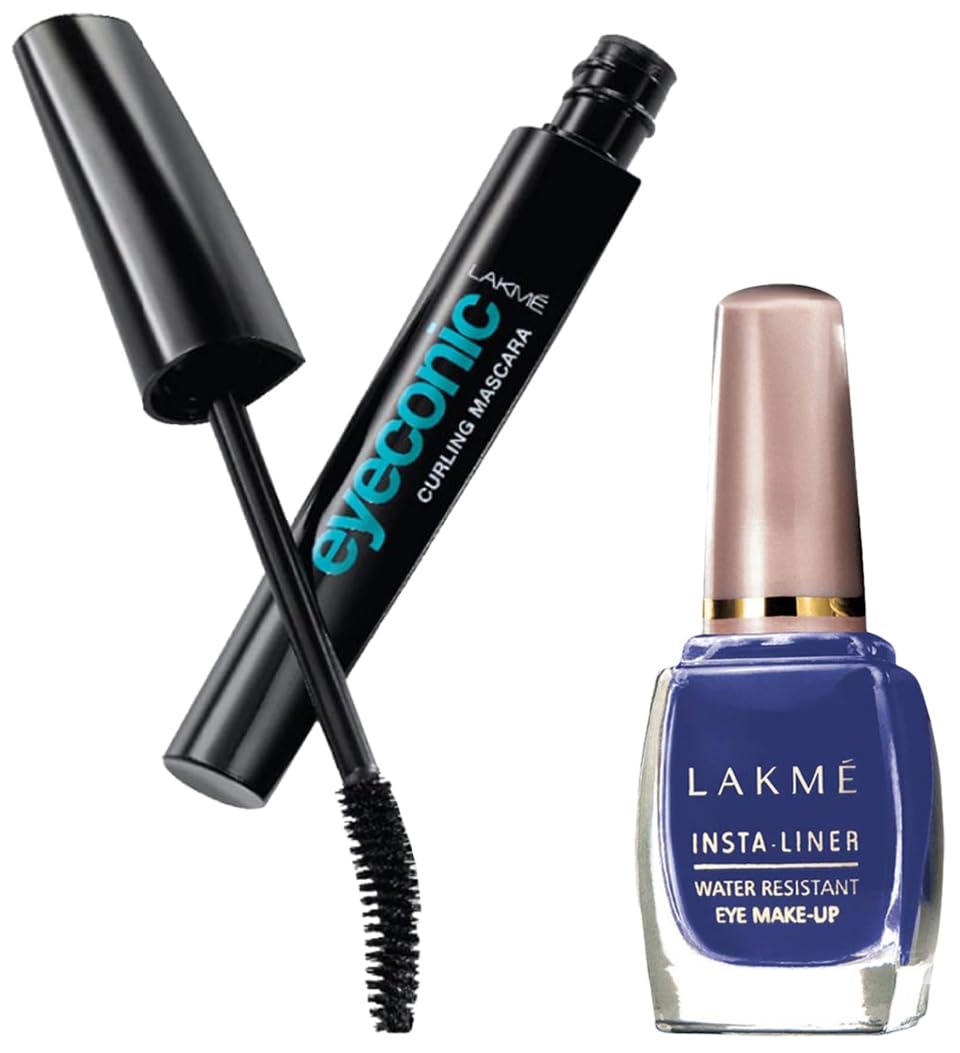 Lakmé Eyeconic Lash Curling Mascara, Black, 9ml and Lakmé Insta Eye Liner, Blue, 9 ml