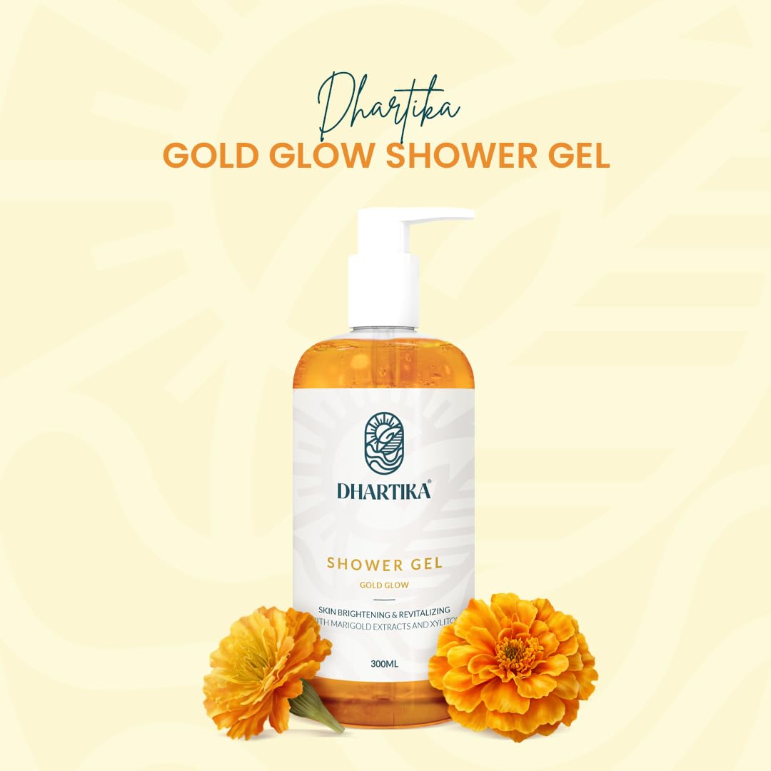Dhartika Gold Glow Shower Gel - Target Spots & Blemishes, Combat Pigmentation, pH-Balanced Formula, Revitalizing Body Wash (GOLD)